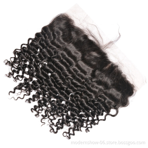 HD Lace Raw Virgin Brazilian Deep wave Curly Swiss Lace Frontal Deep Curl Ear to Ear Frontal closure size 13*4